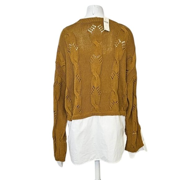 Anthropologie Pilcro Cable Knit Twofer Sweater, Layered, Cotton, Size Small, NWT - Picture 2 of 10